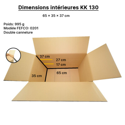 Carton double cannelure 65 x 35 x 37 cm envoi postal & stockage - KK
