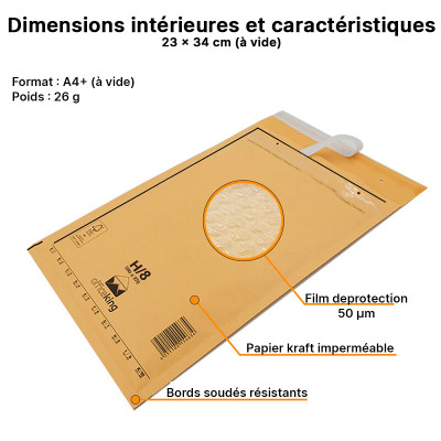100 Enveloppes à Bulles Format A4 - Taille G7 (250x350mm) - Autocollantes Et Imperméables - Pour Envois Et Livres