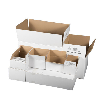 Carton simple cannelure 29,5 x 19,5 x 14 cm, blanc